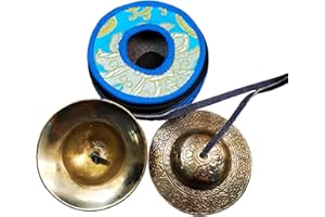 Gandhanra Conjunto de Campanas de platillos de meditación Tibetanas - Platillos Tingshas Tibetanos - Hecho a Mano en Nepal - campanas - Bronce Nube 9cm