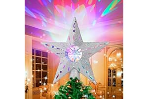 Quntis Estrella Arbol Navidad con Luces 3D Proyector, Efectos de proyección Colorido, Estrella Árbol Topper Decoracione para Árbol de Navidad Exterior Interior Fiesta, Plata