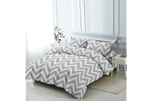 H HANSEL HOME Funda Nordica Cama 135 de 4 Piezas Transpirable Suave al Tacto 100% Microfibra, Funda Edredón 220x220m, Bajera 135x200cm con 2 Fundas de Almohada 50x75cm - Zigzag Gris