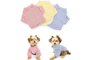 DroolingDog Small Dog Striped Clothes Medium Dogs T Shirts Pet Breathable Apparel, Pack of 3, Multi-colored