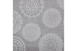 Kt KILOtela - Tessuto Canvas Stampato, Rivestire, Foderare, Divani, Tavolo, Sedia, Letto, Tende, Cuscini, Borse, 100 cm Lunghezza x 280 cm Altezza, Mandalas Tattoo, Grigio - 1 Metro