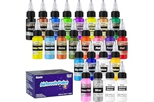 Roizefar Airbrush Paint, 22 Colors Air Brush Paint Kit with 2 Thinners, Water-Based Airbrush Paint Set for Artists, Beginners, DIY Projects, Opaque & Neon Colours, 20 ml/Bottle