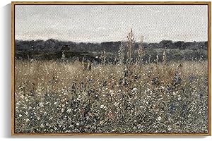 InSimSea Gerahmte Landschaft Leinwand Wandkunst | Wiese mit Blumen Vintage Wandkunstdrucke Dekor | Moderne Bauernhaus-Dekoration | Cottagecore Schlafzimmer Badezimmer Büro Dekor 61 x 91,4 cm