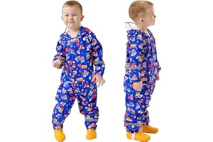 FEWLBY Puddle Suit Waterproof Suit Kids, All in One Waterproof Overalls Boys Girls Rain Suit Cartoon Muddy Suit One Piece Raincoat Hoodie Rainwear for 1-10 Years