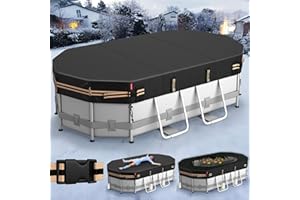 QH.HOME 9x18 Ft Oval Pool Cover for Bestway/Intex/Coleman Frame Oval Pool, [Excellent Windproof ] with Adjustable Buckle Straps & Drawstring Hem. [Durable, Tear Resistant]