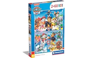 Clementoni 21617 Supercolor Paw Patrol – Puzzle 2 x 60 Teile ab 4 Jahren, buntes Kinderpuzzle mit besonderer Leuchtkraft & Farbintensität, Geschicklichkeitsspiel für Kinder