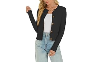 Enjyam Damen Strickjacke Elegant Langarm Rundhals Cardigan Leicht Bolero Jäckchen mit Knöpfe Weiche Jacke über Top Kleid