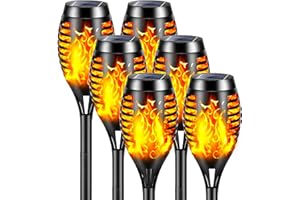 YAZEKY Solare Fiamma Luci,6 Pezzi LED Lampade Solari da Giardino Torcia Luce con Fiamma Tremolante Realistico,Lampada Solare da Esterno IP65 Impermeabile, Luci Decorative per Esterno,Giardino,Patio