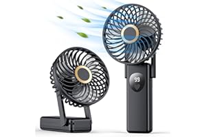 HATMIG Handventilator, Digitale Anzeige Ruhig Tragbarer Mini Ventilator 18 Stunde 4200mAh Wiederaufladbarer Taschenventilator 5 Getriebe USB Ventilator für Reisen Büro Zuhause Draußen Innen