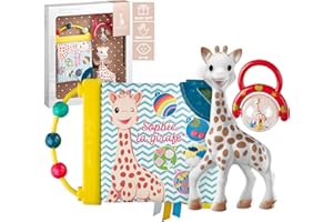Sophie la girafe Zestaw upominkowy dla dzieci, zawiera Sophie la girafe, książkę z przebudzeniem, grzechotkę z rączką, zaprojektowany dla ząbkujących niemowląt, obudzić wszystkie 5 zmysłów, łatwy do