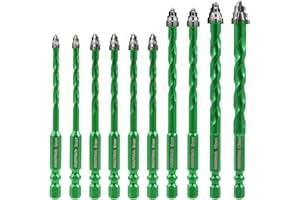 KURSTOL Serrated Masonry Drill Bit Set - 10pcs 5mm*2/6mm*4/8mm*2/10mm/12mm Concrete Carbide Drill Bit for Wood Plastic Masonry Brick Ceramic Tile Marble