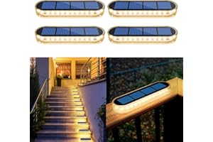 YiLaie Luci Solari da Giardino, Esterno, Lampada da Scala, Bianca Calda 2700K con On/Off Automatica da Percorso, LED IP68 Impermeabile Lampione 4 pezzi