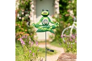 TERESA'S COLLECTIONS Lampe Solaire Exterieur Jardin,Decoration Jardin Exterieur, Décoration Figurine de Jardin en Métal de Grenouille de Yoga avec Lumières Solaires,100cm, Cadeau Femme