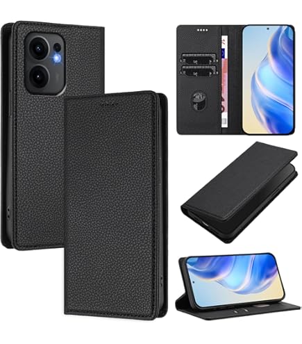 Étui Portefeuille Pour Oppo Reno 13F 5G / Reno 13 FS 5G - Cuir PU Avec Fermeture Magnétique - 3 Emplacements Cartes + Poche Billets - Fonction Support - Noir