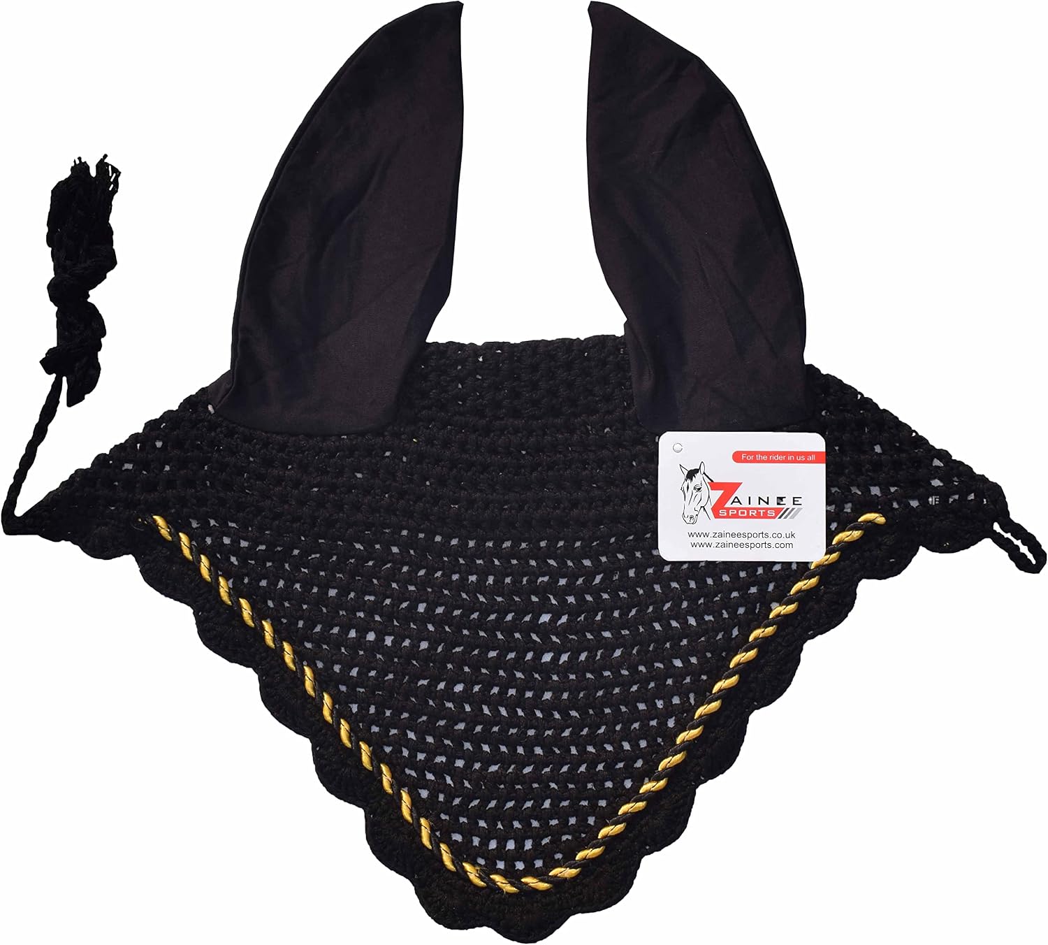 ZAINEE HORSE FLY VEIL EAR BONNET NET BREATHABLE COTTON HAT EQUESTRIAN (Cob, Black)