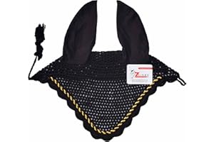 ZAINEE SPORTS ZAINEE HORSE FLY VEIL EAR BONNET NET BREATHABLE COTTON HAT EQUESTRIAN (Cob, Black)