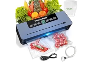 DICTIEN 7 en 1 Machine Sous Vide Alimentaire, Automatique Secs et Humides Appareil de Mise Sous Vide, Professionnel Machine à vide Appareil avec Couteau de Coupe, 20 Sacs Sous Vide et Tube Sous Vide