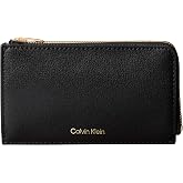 Calvin Klein Kadın FOIL LOGO TOP ZIP CARDCASE C&uuml;zdan Black/Toasted Coconut Tek Beden