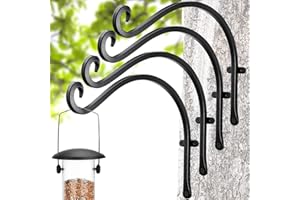 Qiang Ni Bird Feeders Hanger (4 Pieces/12 Inch) Outdoor Plant Hanging Brackets More Stable and Sturdy Hanging Plant Bracket. (Black) (Black-4Pcs, 12" Black)