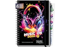 ‎HÄFFT Häfft® Planer Premium A5 2024/2025 "Music On" Hardcover Schülerkalender, Hausaufgabenheft, Schülerplaner, Schulplaner - nachhaltig & klimafreundlich
