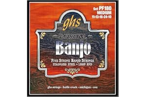 GHS Professional - PF180 - Banjo String Set, 5-String, Loop End, Stainless Steel, Medium, .011-.024