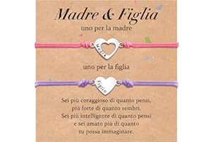 VU100 Regalo per Mamma Figlia Bracciale Madre Figlia Regalo per la Festa della Mamma Bracciale in Acciaio Inox a Forma di Cuore Regalo di Natale Compleanno per Mamma Figlia Ragazza (Rosa/Viola)