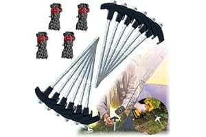 Fairypeach 12Pcs Clavijas de Acero para Carpa+ 4Pcs Cuerdas Tipo Tienda de Campaña, Piquetas Camping para Suelo Duro, Estacas Anclaje para Suelo, Piquetas Camping,para Tiendas de Jardín, Pesca, Campo