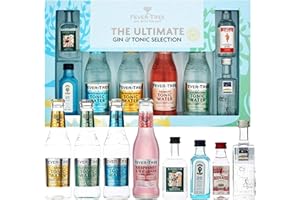 UOOTPC Topline Fever Tree Gin Gift Set - The Ultimate Gin & Tonic Selection Box with Card. Women Gift Sets of 4x200ml Tonic Water & 4x5cl Gin. Great Christmas Gifts for Couples, Secret Santa Gifts for Mum