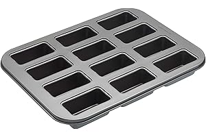 MASTER CLASS MasterClass Mini teglia con fondo libero e antiaderente PTFE, PFOA e BPA free, 12 fori in robusto acciaio al carbonio da 1 mm, 27 x 35,5 cm (10,5 x 14''), grigio