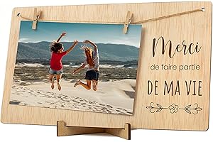 CONTRAXT Cadre photo pele mele photo mural. Cadeau détail Carte Remerciement ami spécial Cadre support tableau pele mele porte photo deco corde pince mural bois pèle mêle photo homme Femme (Merci FR)