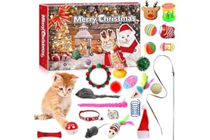 LMDGDS Weihnachts Katzenspielzeug Set 24 Stücke, Adventskalender für Katzen mit Federangel, Bällen, Spielmäusen, Interaktives Spielzeug für Indoor Katzen & Kätzchen