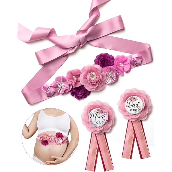 "Mommy To Be" & "Daddy To Be" Tinplate Badge Pins - Baby Shower Gender Reveal Party Favors - It's A Girl White Rosette Buttons