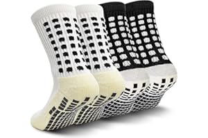 ELUTONG Kids Grips Socks 2/4 Pairs Non Slip Football Socks Anti Slip Athletic Soccer Socks Breathable Grip Socks Unisex for 8-12 Years Kids