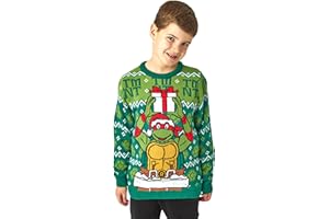 Teenage Mutant Ninja Turtles Boys Tricoté Cavalier de Noël | Pull de Noël Festif TMNT | Turtle Power dans Les vêtements de Noël de Votre Enfant - Cadeau Parfait pour Les Jeunes Fans de TMNT