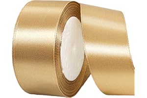 POPOYU Christmas Champagne Gold Satin Ribbon 40mm,22m Thick Gold Hair Ribbon Cake Bows for Gift Wrapping,Fabric Polyester Satin Ribbon.for Gift Wrapping Bows Hair Cake Decoration Balloons