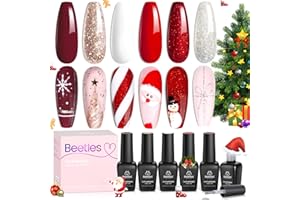 ‎BEETLES GEL POLISH Beetles UV Gel Nagellack Set - Zuckerstange 6 Farben Gel Polish Glitzer Burgund Rotes Sparkle Kit Schneeweiß Silber Nail Art Nageldesigns Geschenke für Anfänger Christmas Nail Art Maniküre