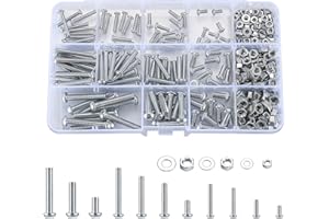 WUGONGSHAN Ensemble de 330 pièces de vis à tête fraisée, écrous et rondelles, M3 M4 M5 Acier Carbone Galvanisé, Set vis à tête plate et écrous, vis de machine, ensemble de vis et d'écrous à crochets
