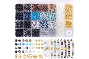 Perles en Verre Funtopia pour la Fabrication de Bijoux, Kit de 1377 Bracelets aux Tons Neutres, Perles pour Bracelets Rondes en Verre de 6 mm, Perle en Marbre, Cadeaux Artisanaux pour Femmes et Hommes