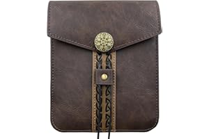 HiiFeuer Borsa da cintura medievale vintage in ecopelle, Marsupio da cintura retrò del Medioevo, Zaino laterale portatile per LARP Ren Faire (marrone A)