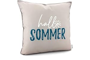 ‎HEIMTEXLAND heimtexland ® Outdoor Deko Kissen 45x45 mit Füllung Garten Lounge Dekokissen wasserabweisend wetterfest Outdoorkissen Gartenkissen Bedruckt Typ906 Natur - Petrol