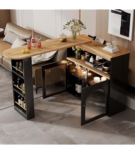 Table De Bar Rotative - JAERLIUB - 360° Rotatif - 105x39x102 Cm - 2 Tiroirs - Armoire à Porte Coulissante - Maison