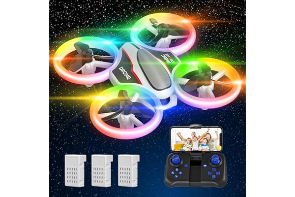 Mini Drone para Niños con Camara 1080P, Drone Quadcopter con Luces de Colores y 3 Baterías, Automático, Modo sin Cabeza, 3D Flip, Dron Juguete Regalo para Niños y Principiantes