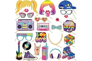 MIPIACE Party Fotoautomat Requisiten 25 Stück 90er Jahre Photo Booth Requisiten für Karneval Hochzeit Halloween Weihnachtsparty Party Zubehör Tischdeko Geburtstag Silvester Fotobox Accessoires