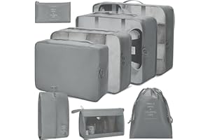 JetsCush 8-częściowy zestaw organizerów do walizek, toreb na ubrania, kostek do pakowania na urlop i podróż, torby na ubrania, torby na buty, kosmetyczka (kolor szary)