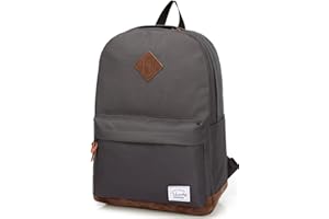 VASCHY School Backpack, Unisex Classic Lightweight Water Resistant Rucksack for Women Men School Bag for Girls Boys for College Work Travel Fits 15-Inch Laptop, Dark Grey