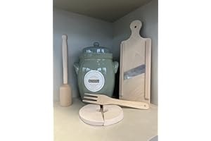 MS-Steinzeug Gärtopf-Set 5 L Pastell grün bauchig Einmachtopf zum Konservieren, Fermentieren | Ideal für Vegetarier & Veganer | Inkl. Beschwerungsstein, Krautschneider, Stampfer, Krautgabel & Rezepte