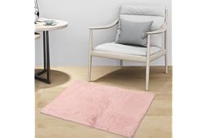 LINTIMES LintTimes Faux Fur Sheepskin Round Area Rugs,Shaggy Soft Floor Mat,Faux Rabbit Fur Rug for Bedroom,Living Room,Nursery Room, Pink 60 x 90 cm