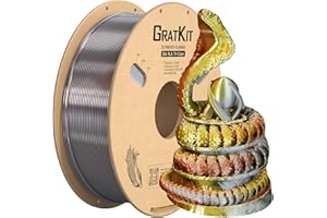 GratKit Filamento PLA Seda Tricolor, Coextrusion Filamento de Impresión 3D 1.75mm, -0.03mm, 1KG Carrete (2.2 LBS), Silk PLA Oro Plata Y Cobre Rojo
