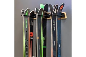 StoreYourBoard BLAT Wood Ski Rack, Wall Mount Storage 6 Ski Organizer, Solid Wood and Steel Holds 150 lbs