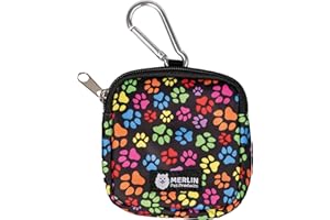 MERLIN PET PRODUCTS Small Dog Treat Bag, Dog Treat Training Pouch Bag, Pocket Size Travel Dog Walking Bag, Dog Walk Treats Pouch, Dog Treat Pouch, Pet Bag For Lead Treats, Pet Treat Pouch For Training (Pawprint)